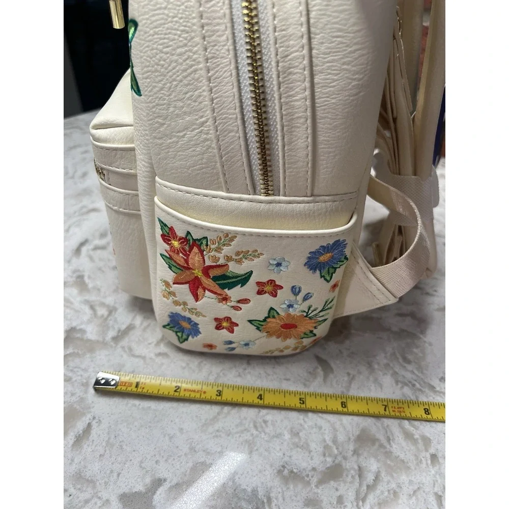 Loungefly Disney Minnie Mouse Embroidered Floral Bow Mini Backpack Beige NEW - Picture 12 of 12